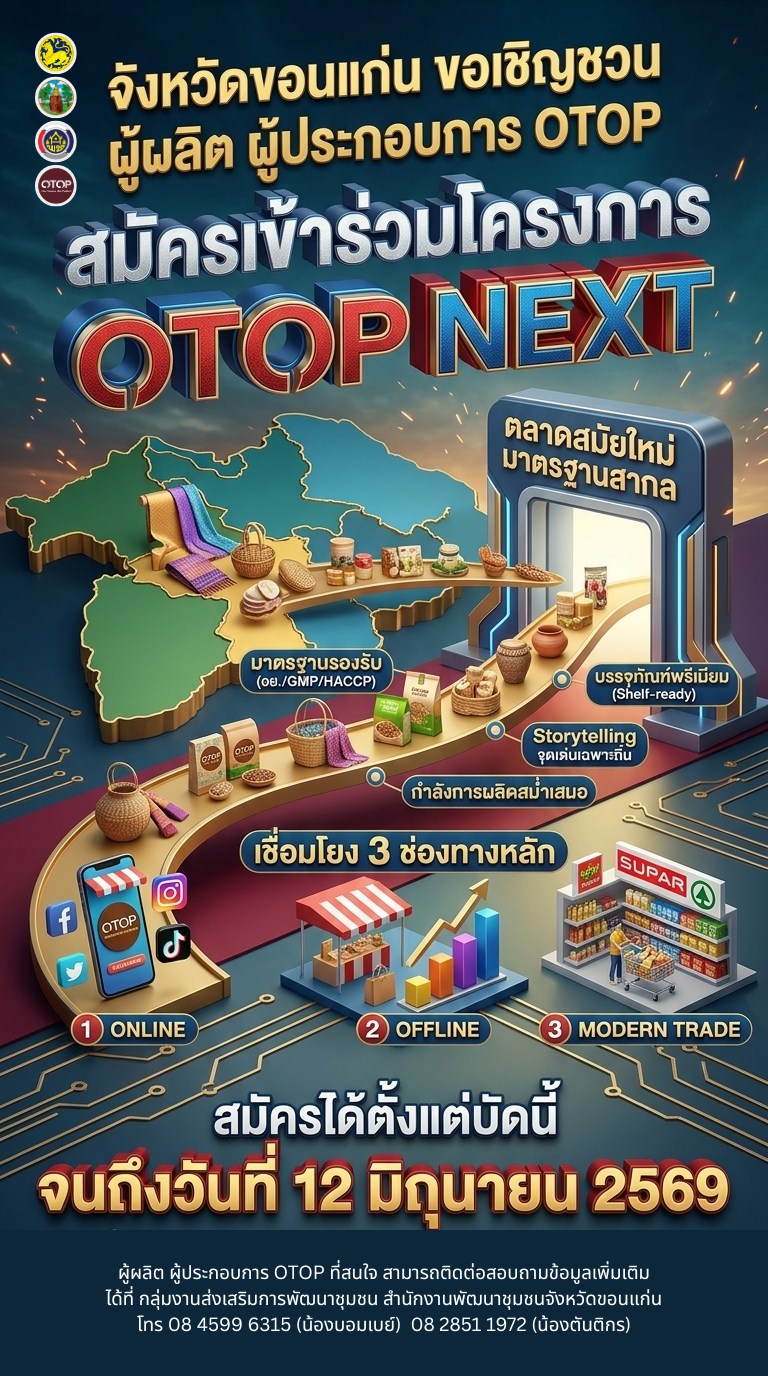 ผู้ประกอบการ OTOP ขอนแก่น ห้ามพลาด! ร่วมก้าวสู่ยุคใหม่กับโครงการ "OTOP NEXT"