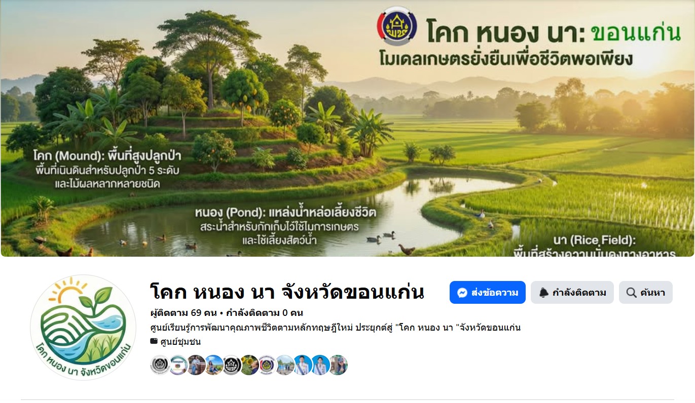 เชิญชวน ร่วมกดถูกใจ (Like) และกดติดตาม (Follow) เพจเฟซบุ๊ก  "โคก หนอง นา จังหวัดขอนแก่น"